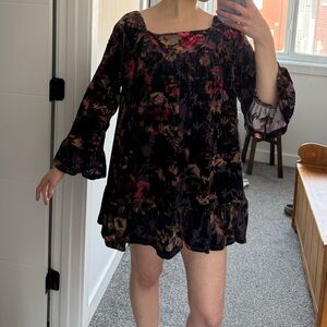 Velvet Floral Whimsy Goth Mini Dress